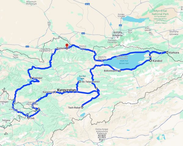 Kirgistan individuell tour map