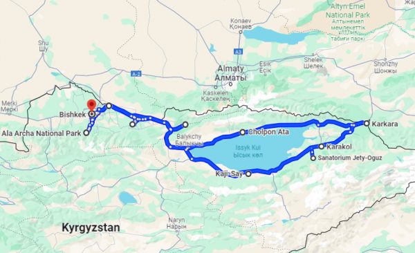 Klassisches Kirgisistan 2024 tour map